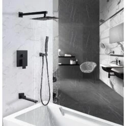 1-Spray Patterns With 2.5 GPM 10 In. 3-Way Wall Mount Rain Dual Shower Heads With Tub Shower Faucet In Matte Black 15 1-Spray Patterns With 2.5 GPM 10 In. 3-Way Wall Mount Rain Dual Shower Heads With Tub Shower Faucet In Matte Black -arbor Shop 9273cf9d59147fc805b58d666ef501ef