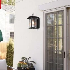 1-Light Transitional Outdoor Wall Light Lantern Sconce With Watered Glass Matt Black Coach Light LED Compatible -arbor Shop 933b87af9c371cb44ea30eb0c9261f5e