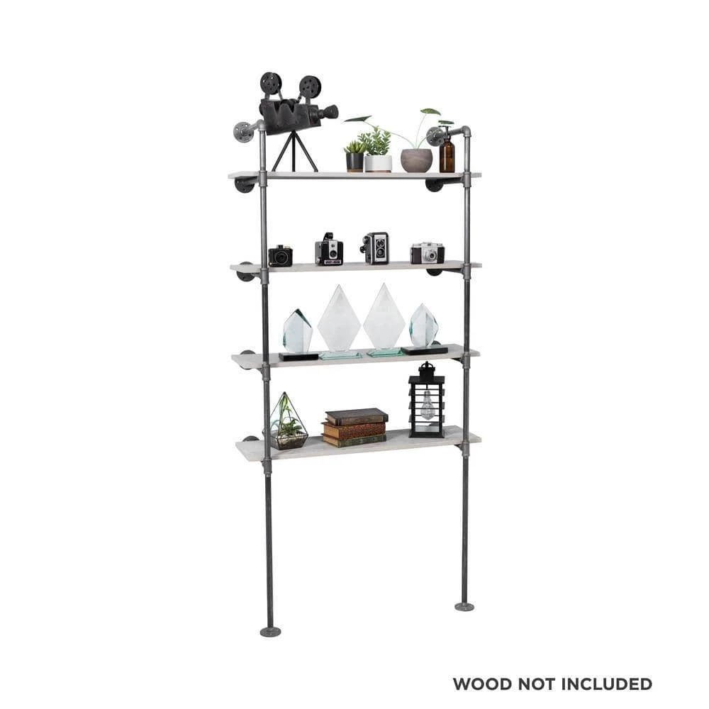 1/2 In. Black Steel Pipe 11.75 In. D X 72.5 In. H Floor Mounted 4-Tier Shelf Kit 4 1/2 In. Black Steel Pipe 11.75 In. D X 72.5 In. H Floor Mounted 4-Tier Shelf Kit - Image 4