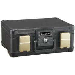 Honeywell 0.24 Cu. Ft. Molded Fire Resistant And Waterproof Portable Chest With Carry Handle, Key And Double Latch Lock