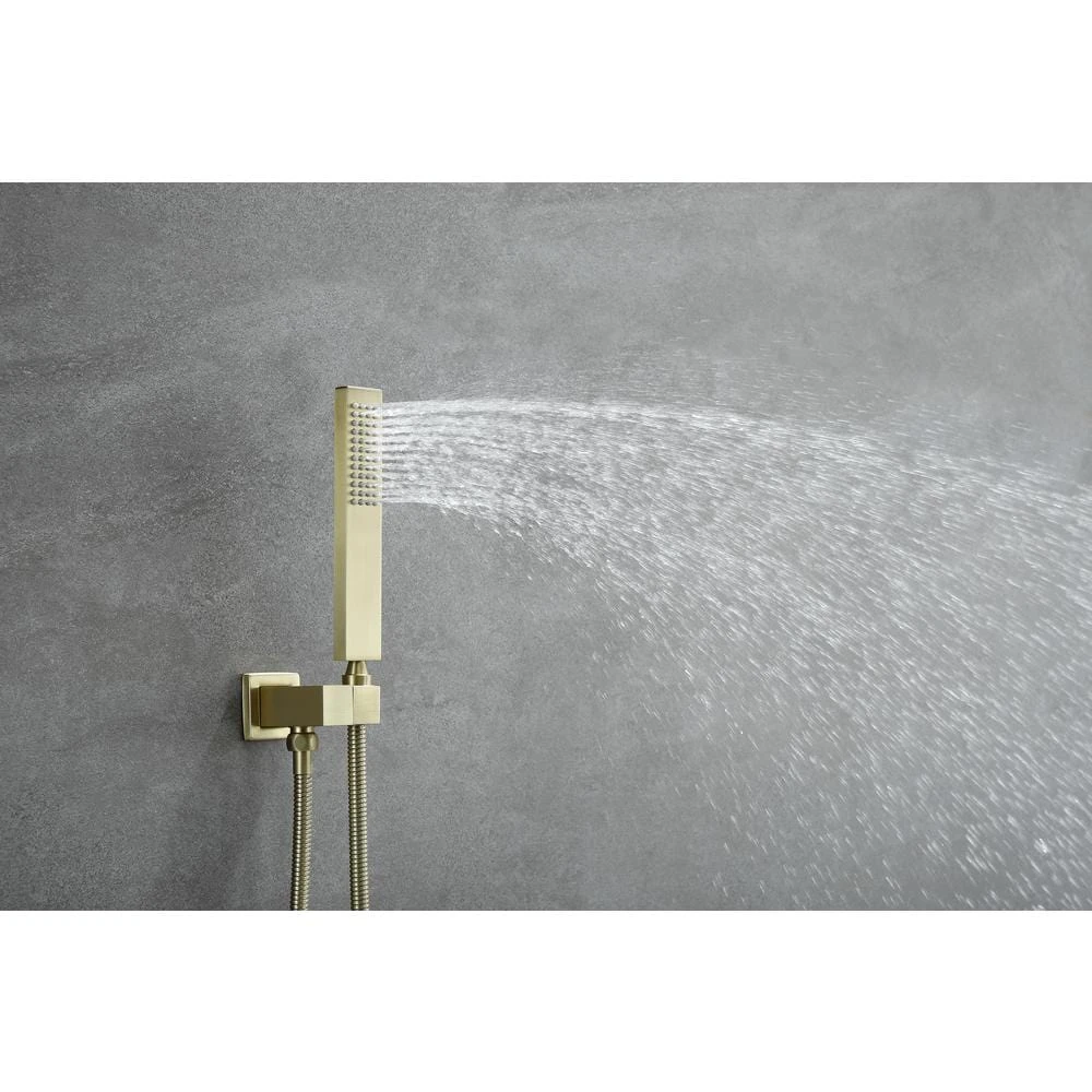 1-Spray Patterns With 2.66 GPM 10 In. Wall Mount Dual Shower Heads With Rough-In Valve Body And Trim In Brushed Gold 5 1-Spray Patterns With 2.66 GPM 10 In. Wall Mount Dual Shower Heads With Rough-In Valve Body And Trim In Brushed Gold - Image 5