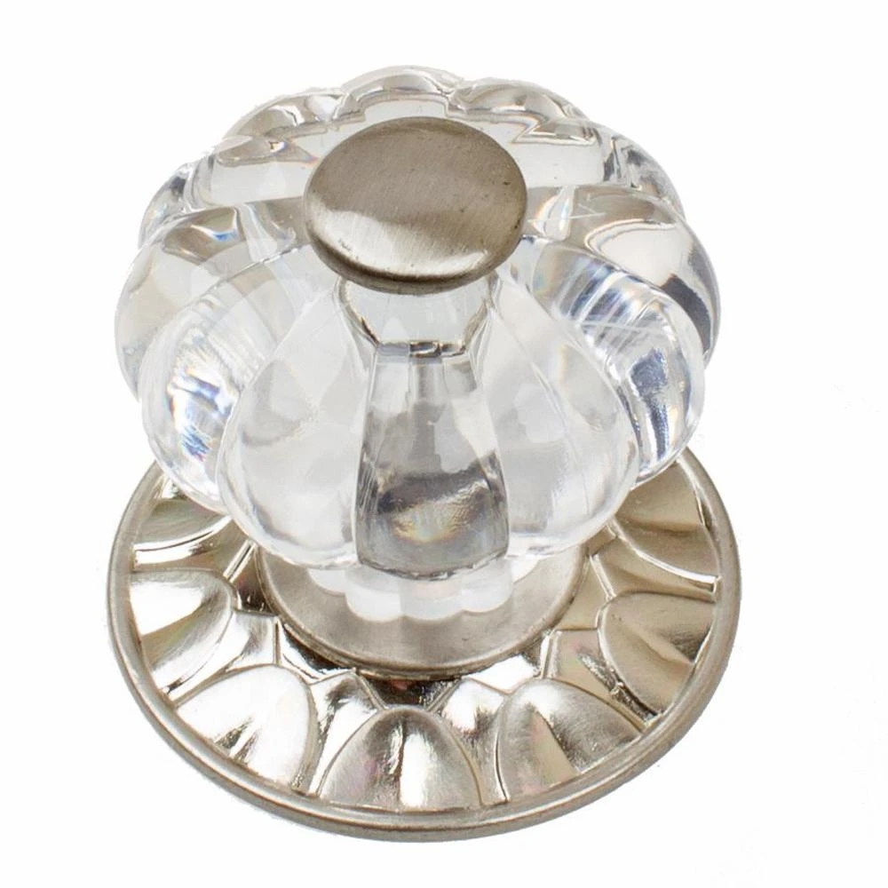 1-1/4 In. Satin Nickel Clear Acrylic Melon Cabinet Drawer Knobs With Backplate (10-Pack) 1 1-1/4 In. Satin Nickel Clear Acrylic Melon Cabinet Drawer Knobs With Backplate (10-Pack)