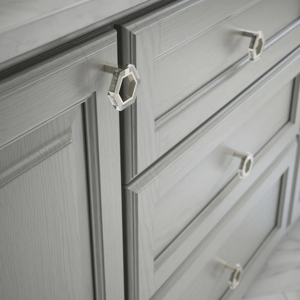 1-7/8 In. (48mm) Polished Nickel And Clear Acrylic Hexagon Cabinet Knob 2 1-7/8 In. (48mm) Polished Nickel And Clear Acrylic Hexagon Cabinet Knob - Image 2