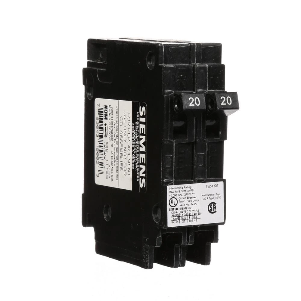 Siemens (2) 20 Amp Tandem Single Pole Type QT NCL-Circuit Breaker 4 Siemens (2) 20 Amp Tandem Single Pole Type QT NCL-Circuit Breaker - Image 4