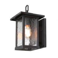 1-Light Transitional Outdoor Wall Light Lantern Sconce With Watered Glass Matt Black Coach Light LED Compatible -arbor Shop a34d5489a1ad85eff4cac55e54e8218d