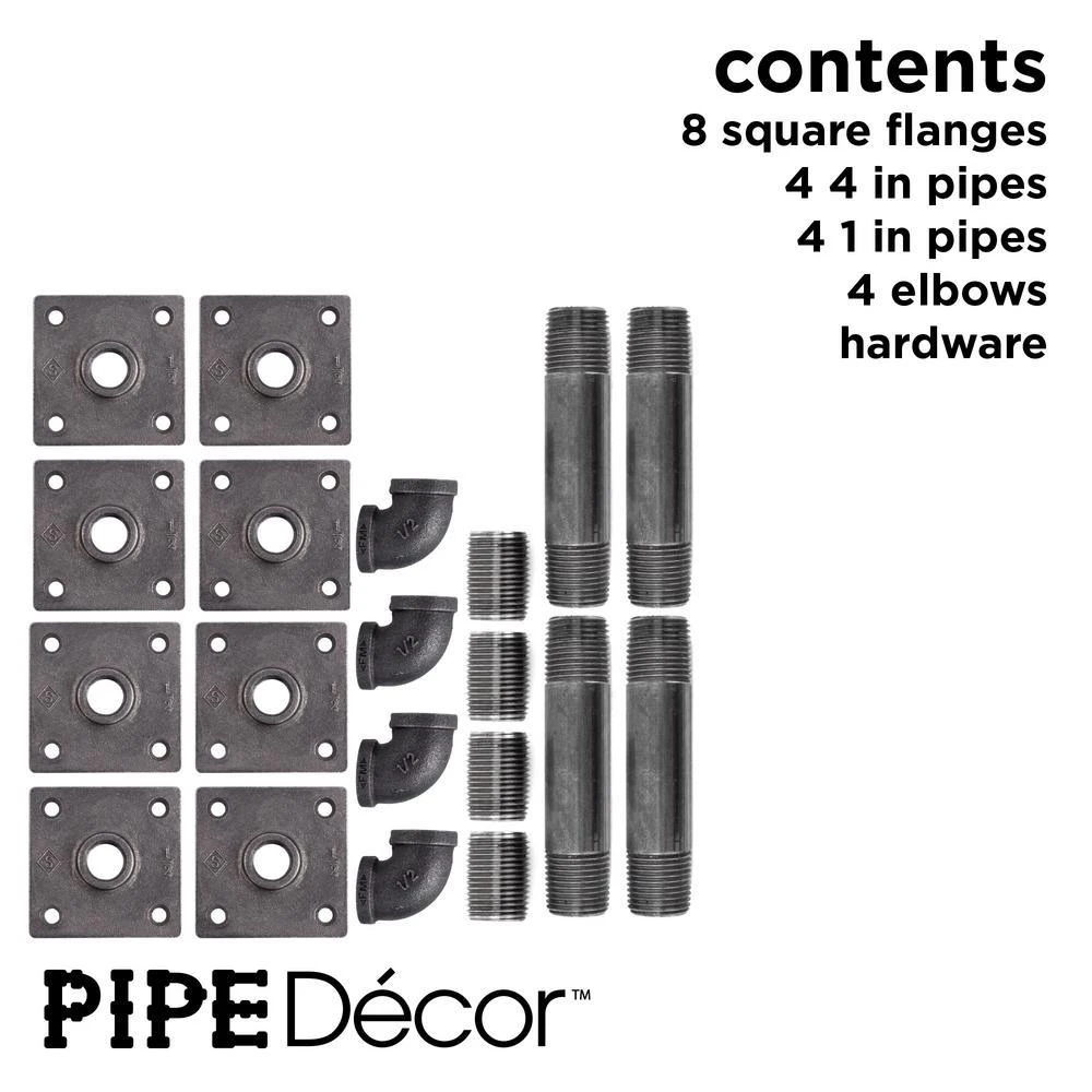 1/2 In. Black Pipe 5.75 In. L Wall Mounted Square Flange Shelf Bracket Kit (4-Pack) 3 1/2 In. Black Pipe 5.75 In. L Wall Mounted Square Flange Shelf Bracket Kit (4-Pack) - Image 3