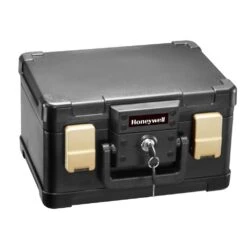 Honeywell 0.15 Cu. Ft. Molded Fire Resistant And Waterproof Portable Chest With Carry Handle, Key And Double Latch Lock