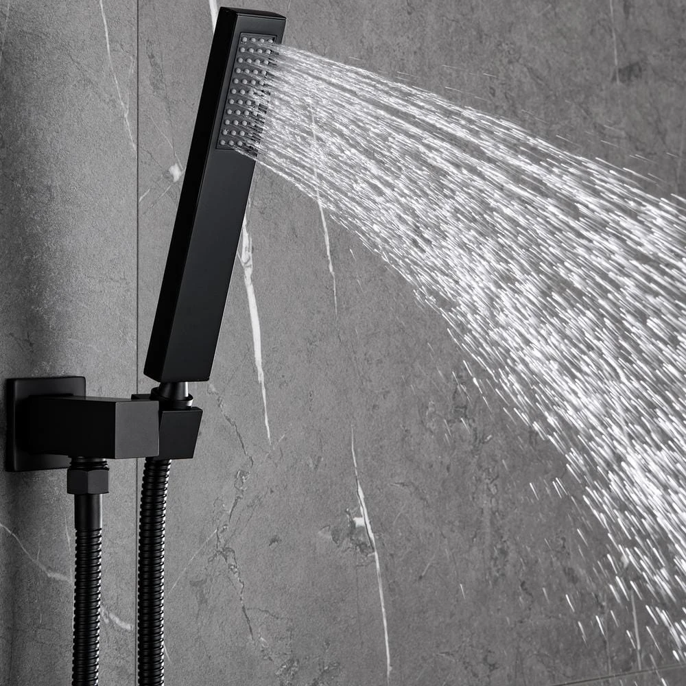 1-Spray Patterns With 1.5 GPM 10 In. Wall Mount Dual Shower Heads With Pressure Balance Valve In Matte Black 5 1-Spray Patterns With 1.5 GPM 10 In. Wall Mount Dual Shower Heads With Pressure Balance Valve In Matte Black - Image 5