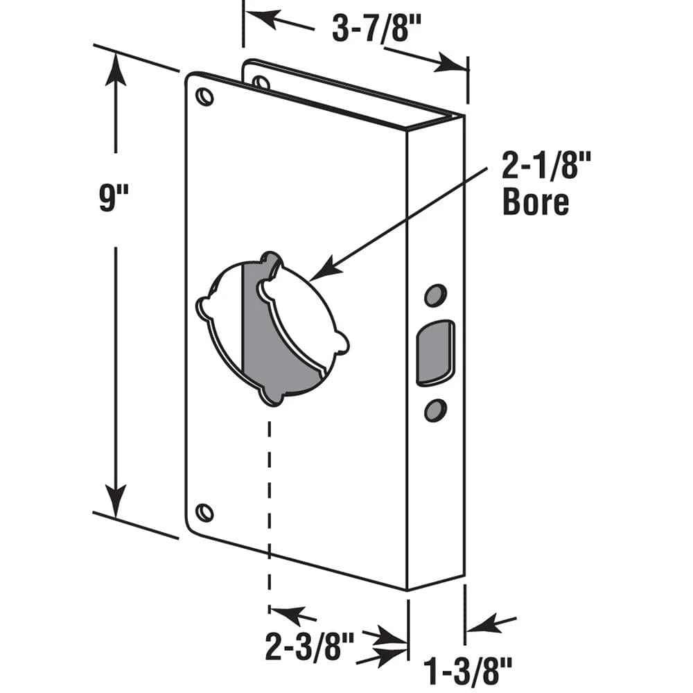1-3/8 In. X 9 In. Thick Solid Brass Lock And Door Reinforcer, 2-1/8 In. Single Bore, 2-3/8 In. Backset 2 1-3/8 In. X 9 In. Thick Solid Brass Lock And Door Reinforcer, 2-1/8 In. Single Bore, 2-3/8 In. Backset - Image 2