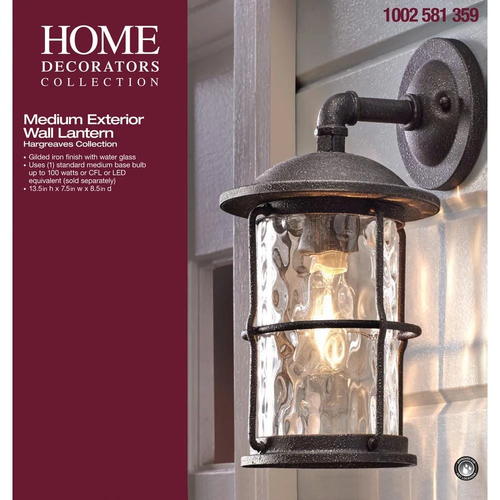 1-Light Gilded Iron 13.5 In. Outdoor Wall Lantern Sconce 3 1-Light Gilded Iron 13.5 In. Outdoor Wall Lantern Sconce - Image 3
