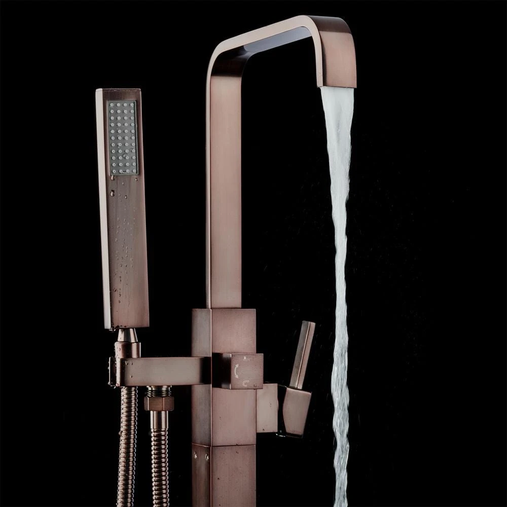 1-Handle Freestanding Floor Mount Roman Tub Faucet Bathtub Filler With Hand Shower In Antique Bronze 6 1-Handle Freestanding Floor Mount Roman Tub Faucet Bathtub Filler With Hand Shower In Antique Bronze - Image 6