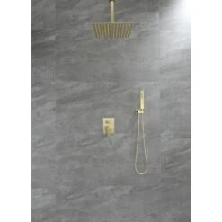 1-Spray Patterns With 2.38 GPM 12 In. Ceiling Mount Dual Shower Heads With Rough-In Valve Body And Trim In Brushed Gold 17 1-Spray Patterns With 2.38 GPM 12 In. Ceiling Mount Dual Shower Heads With Rough-In Valve Body And Trim In Brushed Gold -arbor Shop ab8d385f5732768671b4a8f777373c4b