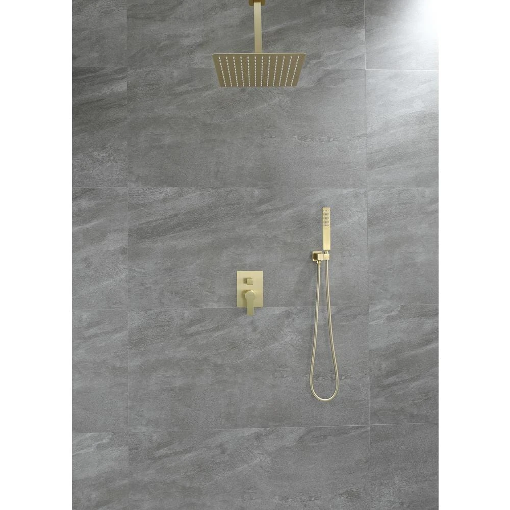 1-Spray Patterns With 2.38 GPM 12 In. Ceiling Mount Dual Shower Heads With Rough-In Valve Body And Trim In Brushed Gold 9 1-Spray Patterns With 2.38 GPM 12 In. Ceiling Mount Dual Shower Heads With Rough-In Valve Body And Trim In Brushed Gold - Image 9
