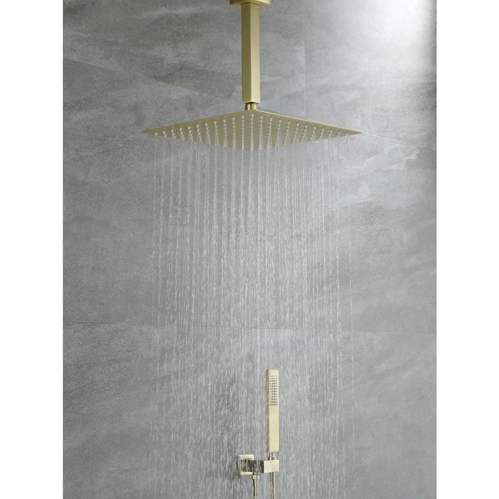 1-Spray Patterns With 2.38 GPM 12 In. Ceiling Mount Dual Shower Heads With Rough-In Valve Body And Trim In Brushed Gold 4 1-Spray Patterns With 2.38 GPM 12 In. Ceiling Mount Dual Shower Heads With Rough-In Valve Body And Trim In Brushed Gold - Image 4