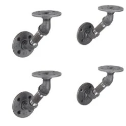 1/2 In. Black Pipe 4.625 In. W X 4.65 In. H Wall Mounted Double Flange Angled Shelf Bracket Kit (4-Pack)