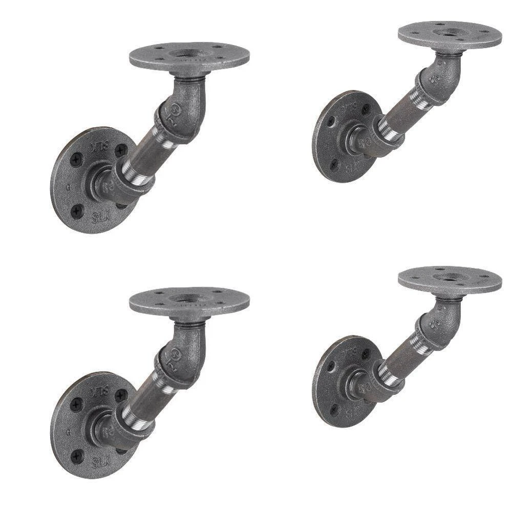 1/2 In. Black Pipe 4.625 In. W X 4.65 In. H Wall Mounted Double Flange Angled Shelf Bracket Kit (4-Pack) 1 1/2 In. Black Pipe 4.625 In. W X 4.65 In. H Wall Mounted Double Flange Angled Shelf Bracket Kit (4-Pack)