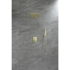 1-Spray Patterns With 2.66 GPM 10 In. Wall Mount Dual Shower Heads With Rough-In Valve Body And Trim In Brushed Gold 17 1-Spray Patterns With 2.66 GPM 10 In. Wall Mount Dual Shower Heads With Rough-In Valve Body And Trim In Brushed Gold -arbor Shop b6dfcb1af8f2f2583060f08040f3aa30