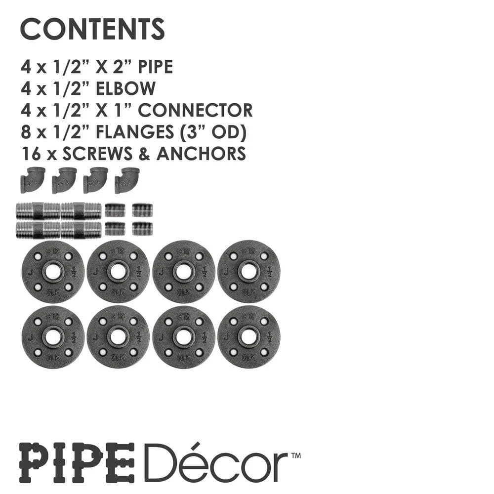 1/2 In. Black Pipe 3.75 In D X 2.5 In. H Wall Mounted Double Flange Shelf Bracket Kit (4-Pack) 3 1/2 In. Black Pipe 3.75 In D X 2.5 In. H Wall Mounted Double Flange Shelf Bracket Kit (4-Pack) - Image 3