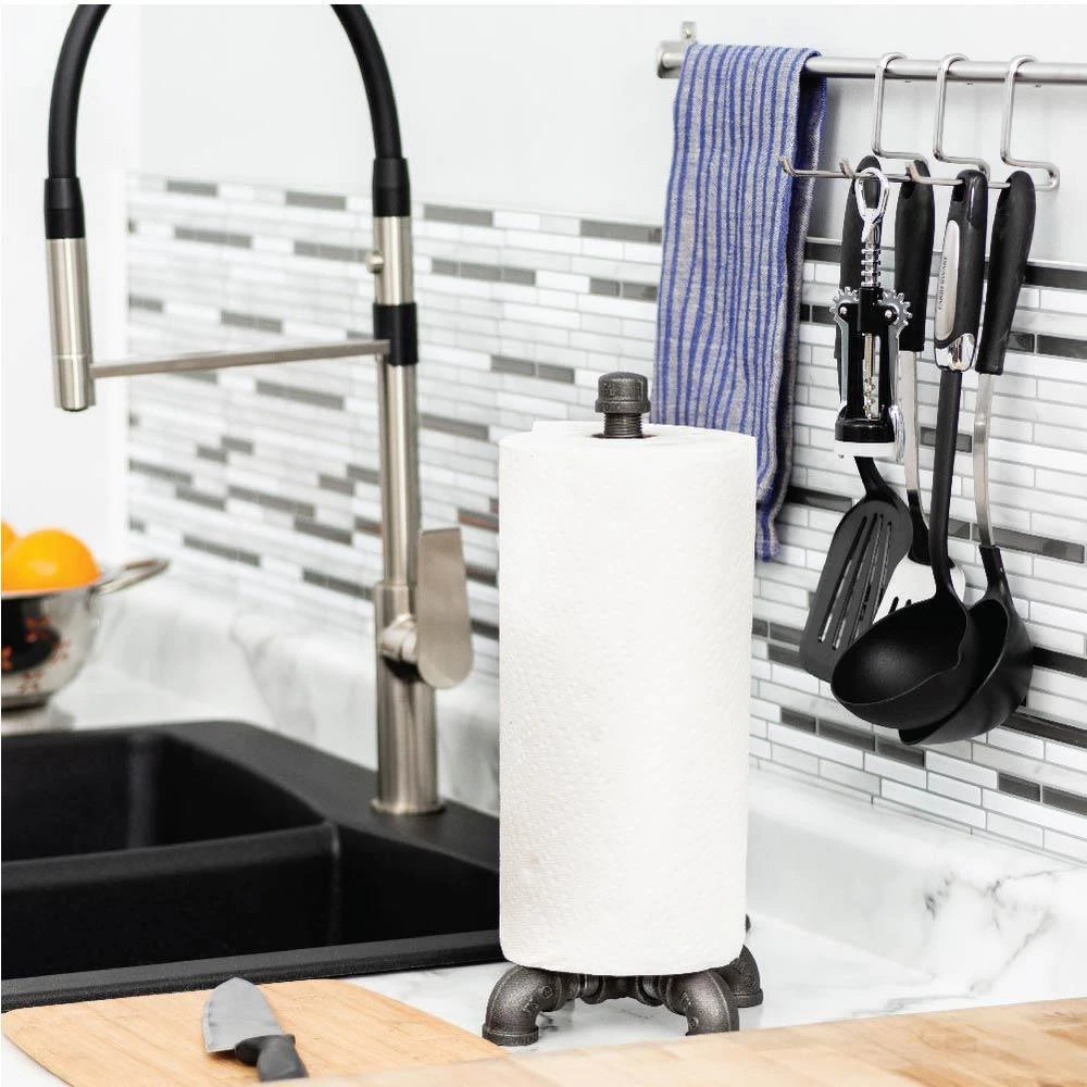 1/2 In. Black Steel Pipe 1.2 Ft. H Paper Towel Holder Kit 6 1/2 In. Black Steel Pipe 1.2 Ft. H Paper Towel Holder Kit - Image 6