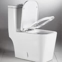 1-Piece 1.28 GPF Dual Flush Ceramic Square Elongated Toilet In White, Seat Included -arbor Shop c9223a6140f1fc7f4984f8175153f3ca