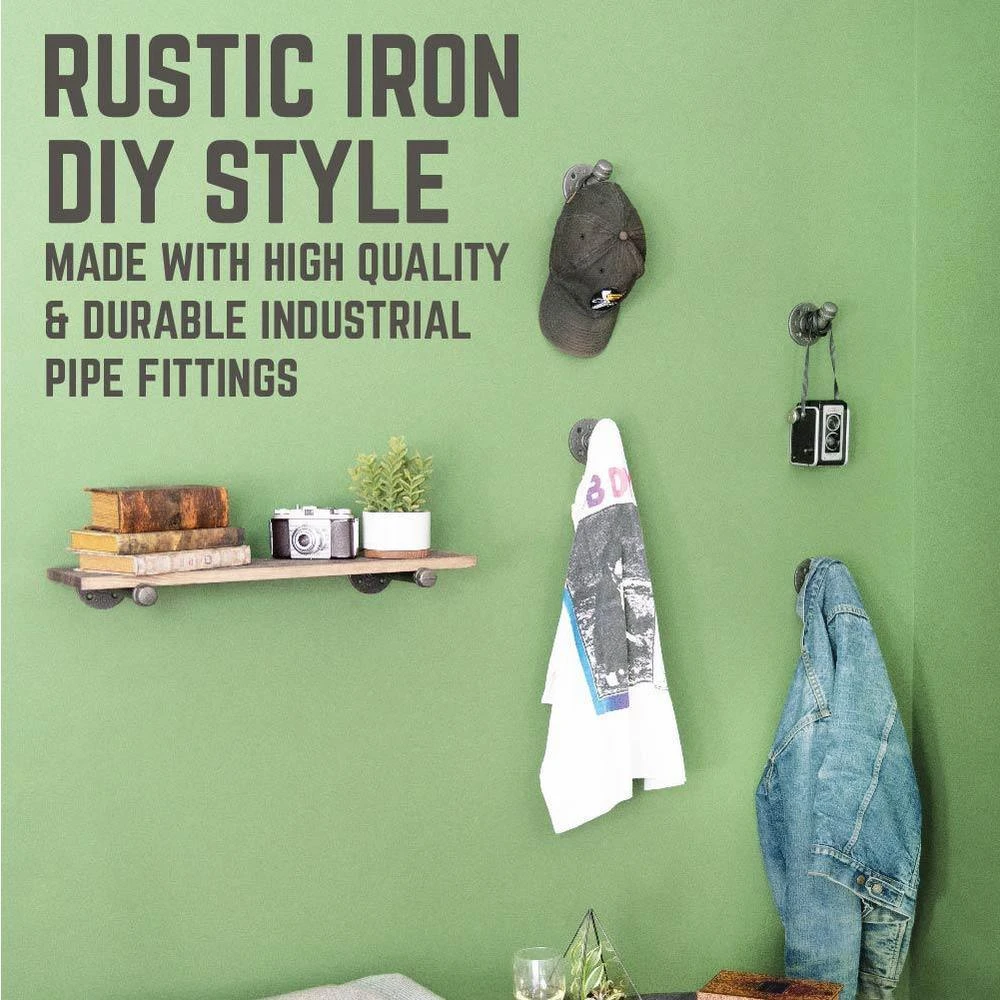 1/2 In. Black Steel Pipe Wall Hook Kit (4-Pack) 6 1/2 In. Black Steel Pipe Wall Hook Kit (4-Pack) - Image 6