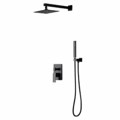 1-Spray Patterns With 1.5 GPM 10 In. Wall Mount Dual Shower Heads With Pressure Balance Valve In Matte Black