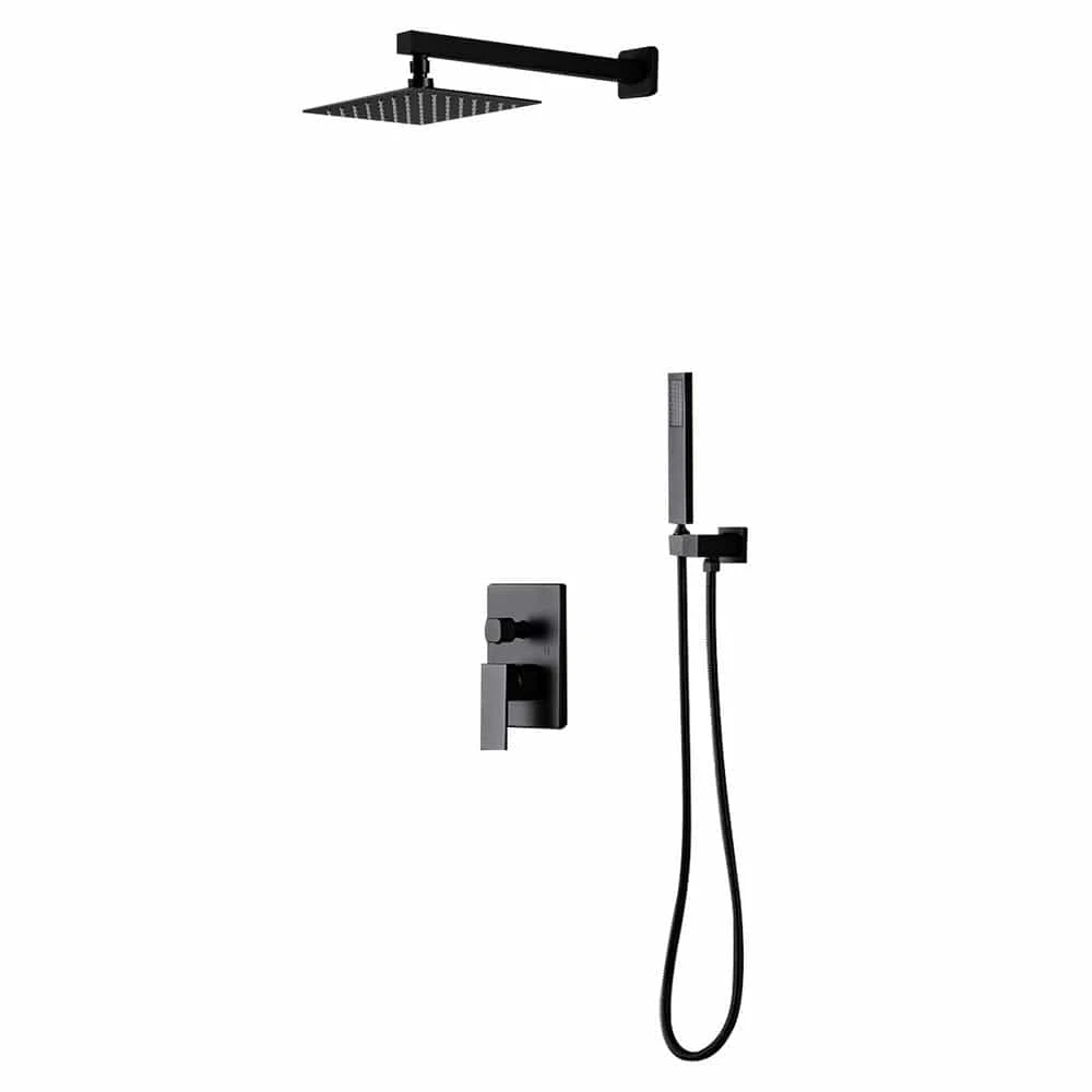 1-Spray Patterns With 1.5 GPM 10 In. Wall Mount Dual Shower Heads With Pressure Balance Valve In Matte Black 1 1-Spray Patterns With 1.5 GPM 10 In. Wall Mount Dual Shower Heads With Pressure Balance Valve In Matte Black
