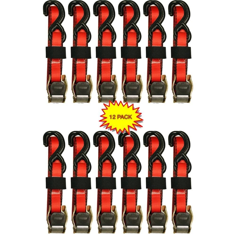 Everest 1 In. X 10 Ft. Red Cam Buckle 900 Lbs./S-Hook (12-Pack) 1 Everest 1 In. X 10 Ft. Red Cam Buckle 900 Lbs./S-Hook (12-Pack)