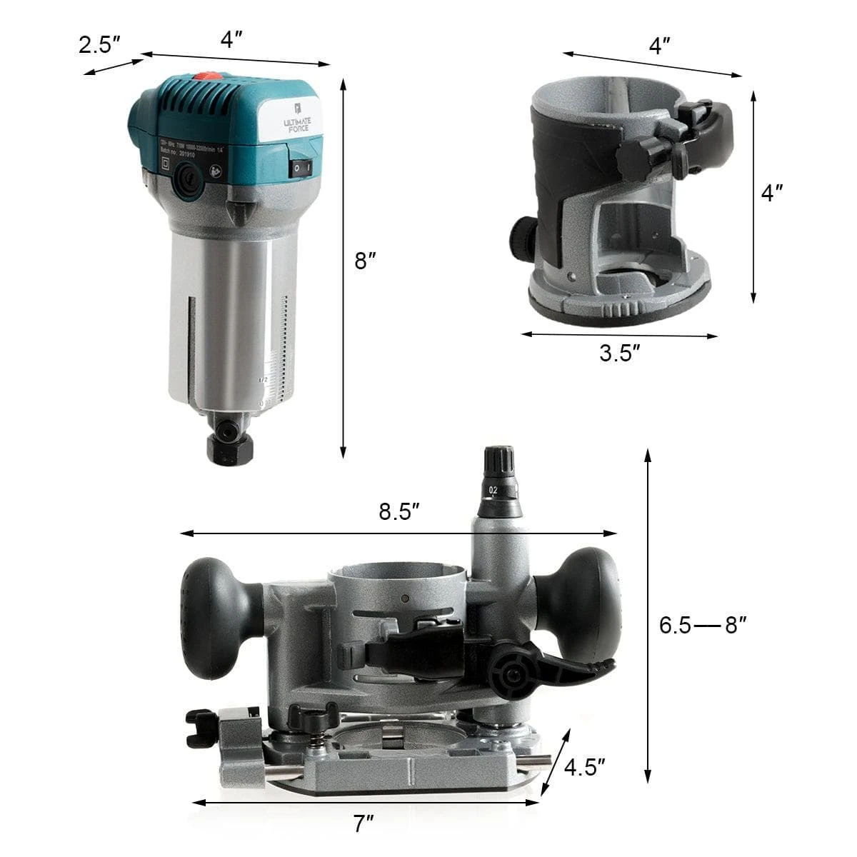 1.25HP Palm Router Kit Variable Speed Woodworking Tool W/ Fixed Base&Plunge Base 2 1.25HP Palm Router Kit Variable Speed Woodworking Tool W/ Fixed Base&Plunge Base - Image 2