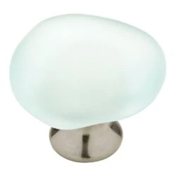 1-1/2 In. (38mm) Satin Nickel And Natural Aqua Sea Glass Cabinet Knob