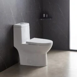 1-Piece Dual Flush 1.2 GPF/0.88 GPF High Efficiency Skirted Toilet Round Bowl All-in-One Toilet In White Seat Included 15 1-Piece Dual Flush 1.2 GPF/0.88 GPF High Efficiency Skirted Toilet Round Bowl All-in-One Toilet In White Seat Included -arbor Shop d4fd2ff67e8187067eefb32867310c6f