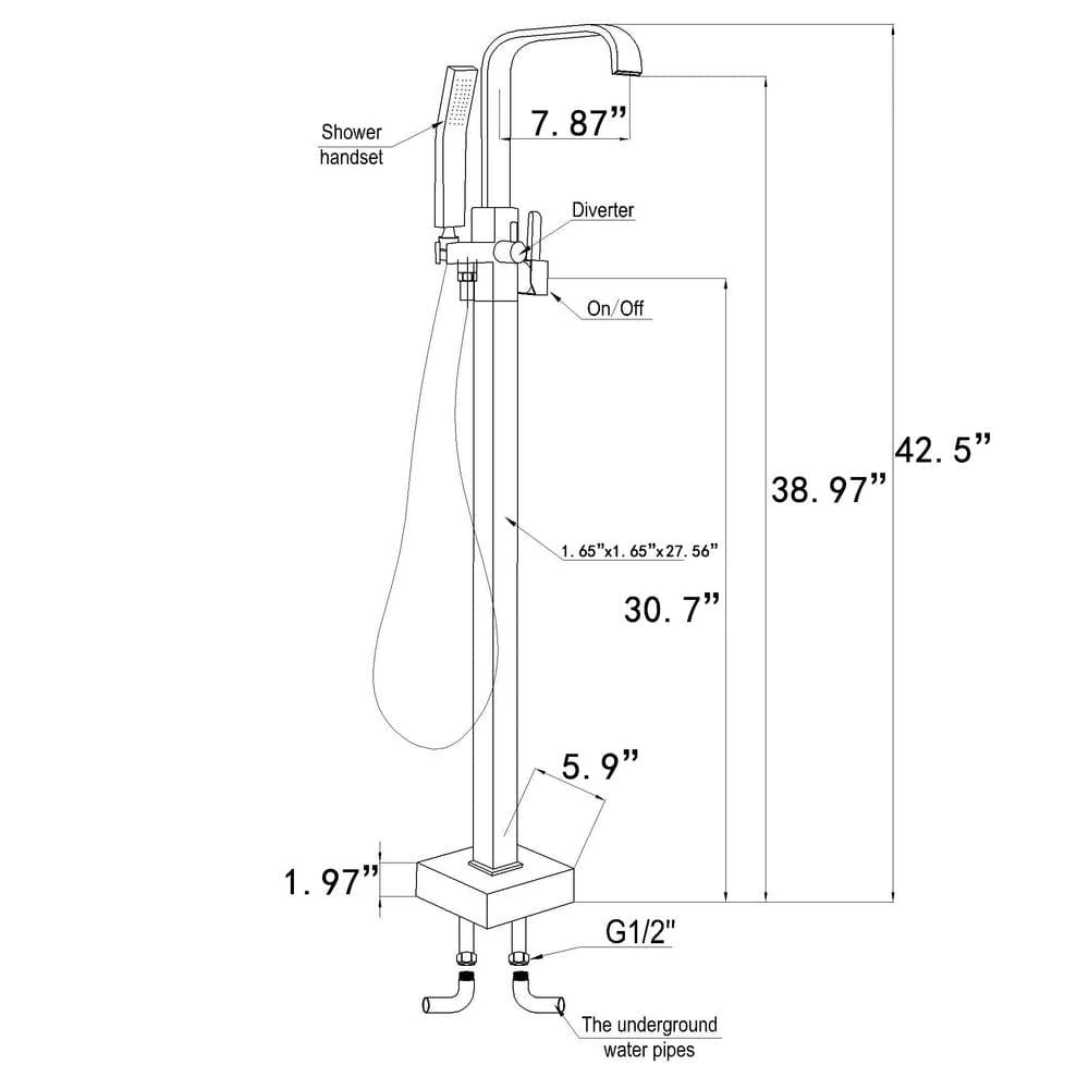 1-Handle Freestanding Floor Mount Roman Tub Faucet Bathtub Filler With Hand Shower In Antique Bronze 7 1-Handle Freestanding Floor Mount Roman Tub Faucet Bathtub Filler With Hand Shower In Antique Bronze - Image 7