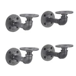 1/2 In. Black Pipe 5.75 In D X 2.5 In. H Wall Mounted Double Flange Shelf Bracket Kit (4-Pack)