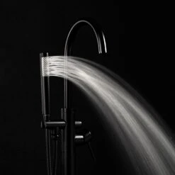 1-Handle Freestanding Floor Mount Tub Faucet Bathtub Filler With Hand Shower In Matte Black -arbor Shop d69517807737dd9ae7d3e9ab29f4a07f