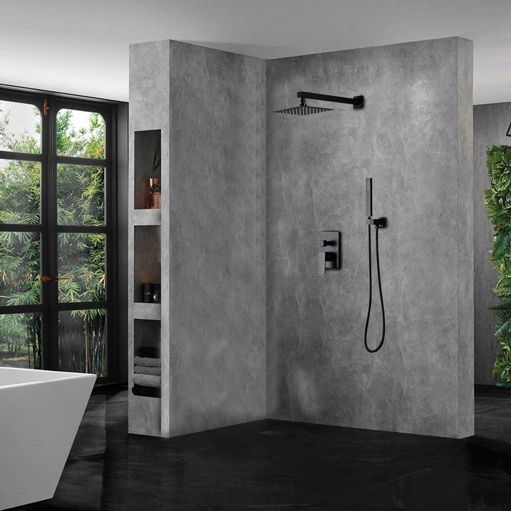 1-Spray Patterns With 1.5 GPM 10 In. Wall Mount Dual Shower Heads With Pressure Balance Valve In Matte Black 8 1-Spray Patterns With 1.5 GPM 10 In. Wall Mount Dual Shower Heads With Pressure Balance Valve In Matte Black - Image 8