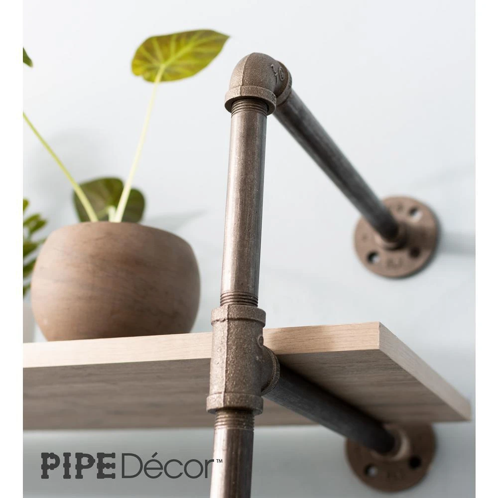 1/2 In. Black Steel Pipe 11.75 In. D X 72.5 In. H Floor Mounted 4-Tier Shelf Kit 9 1/2 In. Black Steel Pipe 11.75 In. D X 72.5 In. H Floor Mounted 4-Tier Shelf Kit - Image 9