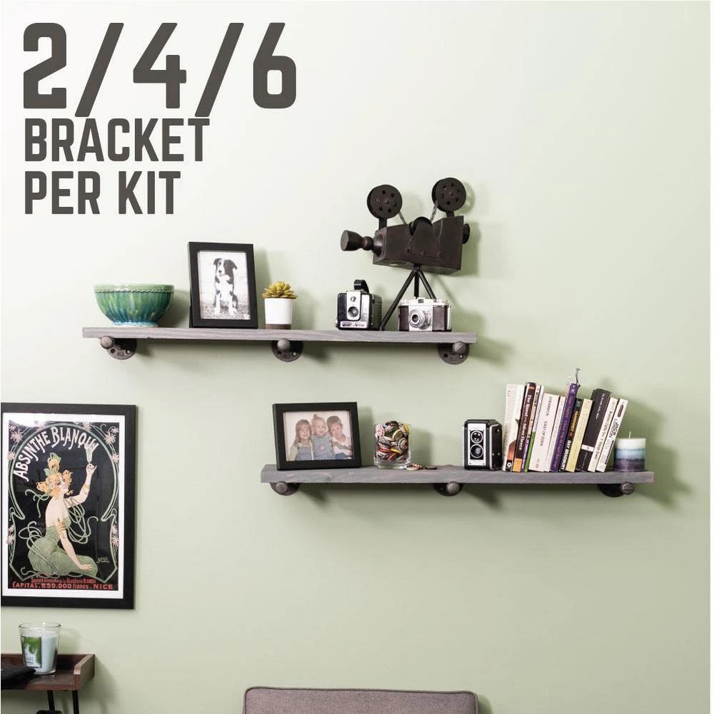 1/2 In. Black Pipe 12 In. L Wall Mounted Shelf Bracket Kit (6-Pack) 7 1/2 In. Black Pipe 12 In. L Wall Mounted Shelf Bracket Kit (6-Pack) - Image 7