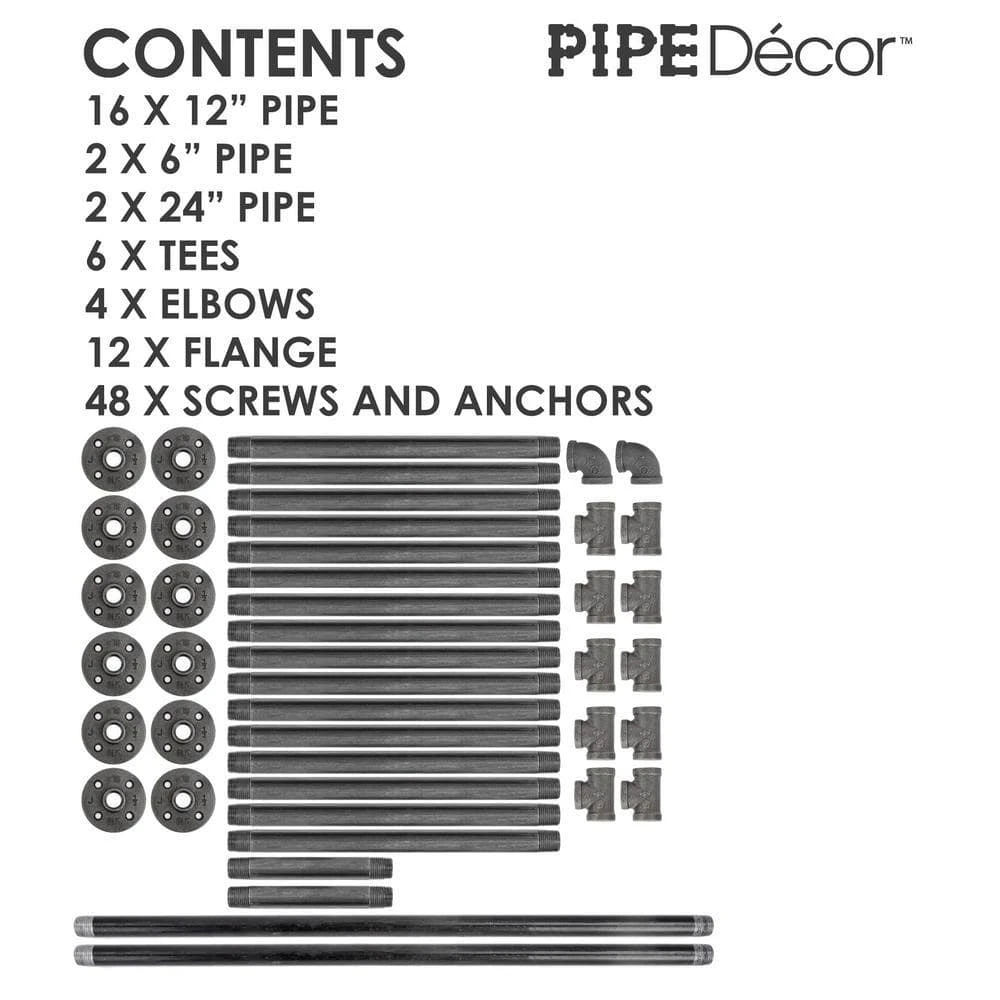 1/2 In. Black Steel Pipe 11.75 In. D X 72.5 In. H Floor Mounted 4-Tier Shelf Kit 3 1/2 In. Black Steel Pipe 11.75 In. D X 72.5 In. H Floor Mounted 4-Tier Shelf Kit - Image 3