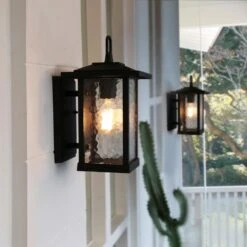 1-Light Transitional Outdoor Wall Light Lantern Sconce With Watered Glass Matt Black Coach Light LED Compatible -arbor Shop e0c650852c890b2c071bd97dfa0a2152