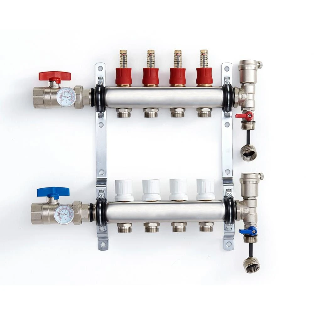 1 In. NPT Inlet X 1/2 In. Stainless Steel Compression Connection 4-Outlet Radiant Heating Manifold 1 1 In. NPT Inlet X 1/2 In. Stainless Steel Compression Connection 4-Outlet Radiant Heating Manifold