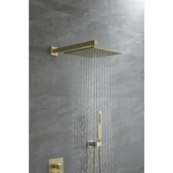 1-Spray Patterns With 2.66 GPM 10 In. Wall Mount Dual Shower Heads With Rough-In Valve Body And Trim In Brushed Gold 12 1-Spray Patterns With 2.66 GPM 10 In. Wall Mount Dual Shower Heads With Rough-In Valve Body And Trim In Brushed Gold -arbor Shop ee745b05e7934bc37cee027da83edf76