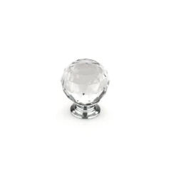 1-3/16 In. (30 Mm) Clear, Crystal, Chrome Contemporary Metal, Crystal Cabinet Knob