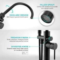 1-Handle Freestanding Floor Mount Tub Faucet Bathtub Filler With Hand Shower In Matte Black -arbor Shop f086190b2bb292543dae4aa0d47d67ad