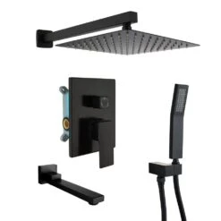 1-Spray Patterns With 2.5 GPM 10 In. 3-Way Wall Mount Rain Dual Shower Heads With Tub Shower Faucet In Matte Black