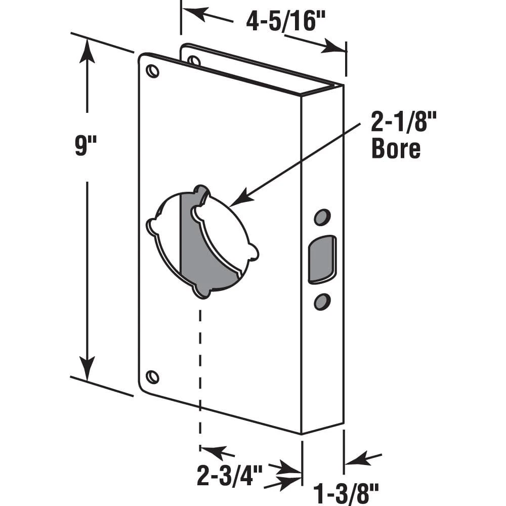 1-3/8 In. X 9 In. Thick Solid Brass Lock And Door Reinforcer, 2-1/8 In. Single Bore, 2-3/4 In. Backset 2 1-3/8 In. X 9 In. Thick Solid Brass Lock And Door Reinforcer, 2-1/8 In. Single Bore, 2-3/4 In. Backset - Image 2