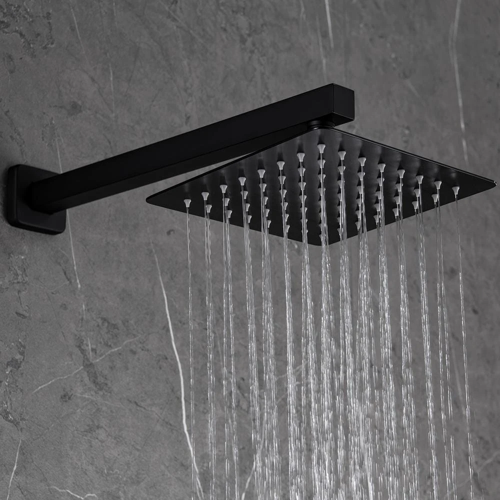 1-Spray Patterns With 1.5 GPM 10 In. Wall Mount Dual Shower Heads With Pressure Balance Valve In Matte Black 4 1-Spray Patterns With 1.5 GPM 10 In. Wall Mount Dual Shower Heads With Pressure Balance Valve In Matte Black - Image 4