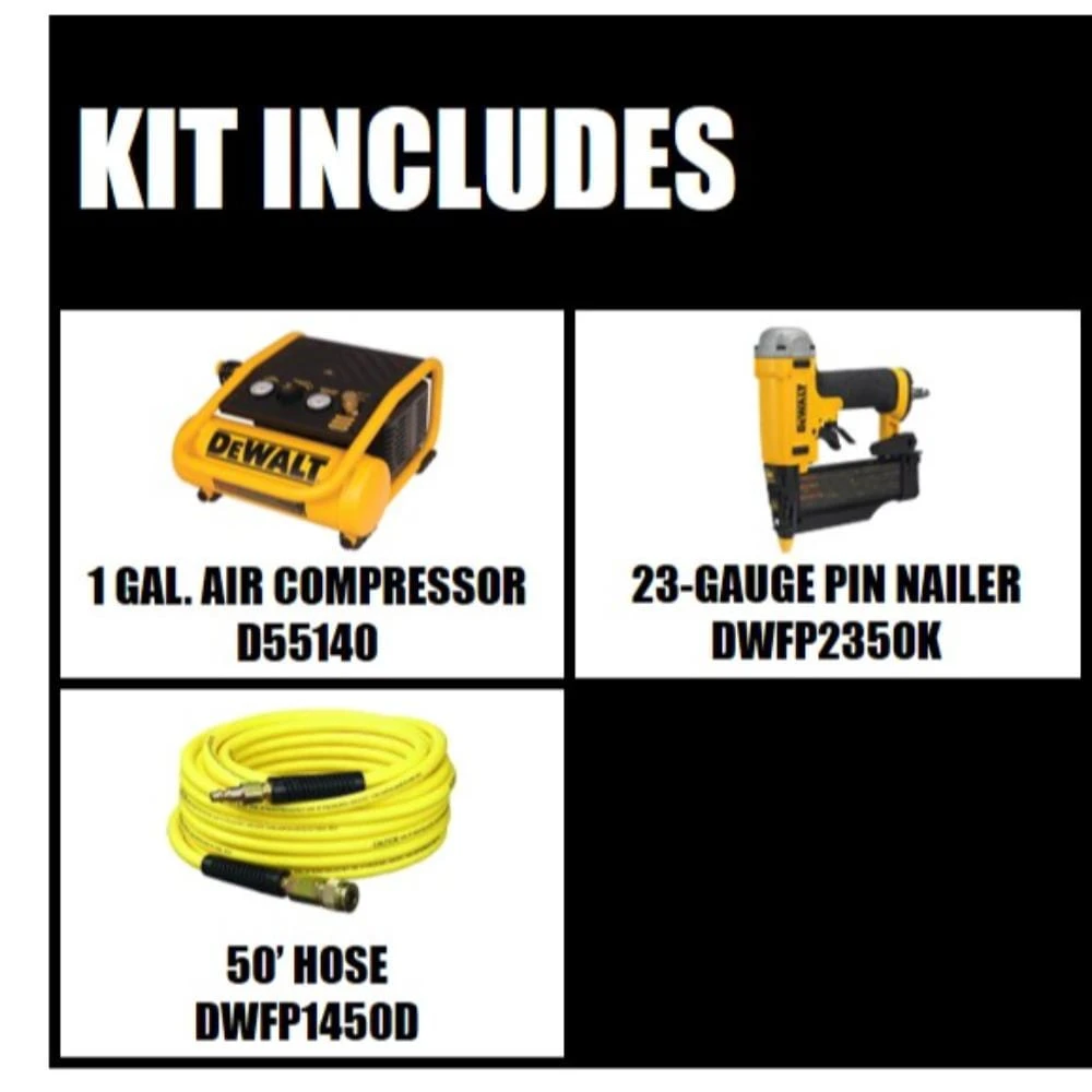 DeWALT 1 Gal. Portable Electric Trim Air Compressor With Bonus 23-Gauge 2 In. Pin Nailer And Hose 2 DeWALT 1 Gal. Portable Electric Trim Air Compressor With Bonus 23-Gauge 2 In. Pin Nailer And Hose - Image 2